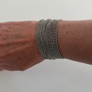 BRACELET Wide Multi Strand Chain Silver Tone Metal Cuff Small Size Statement